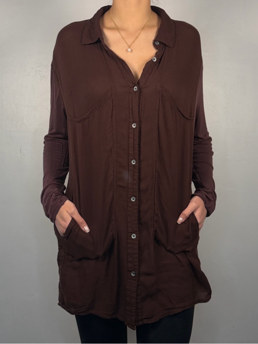 Free People Crimson Deep Pocket Button-Down Shirt